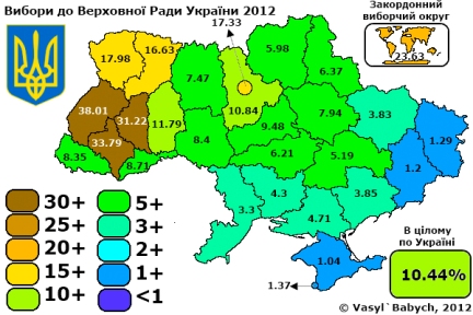 Kartet viser at Svobodas styrke ligger i de vestlige delene av landet